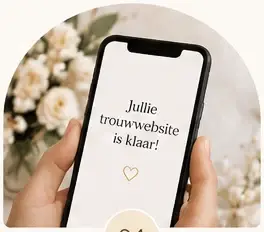 Mobiele telefoon met de melding Jullie trouwwebsite is klaar